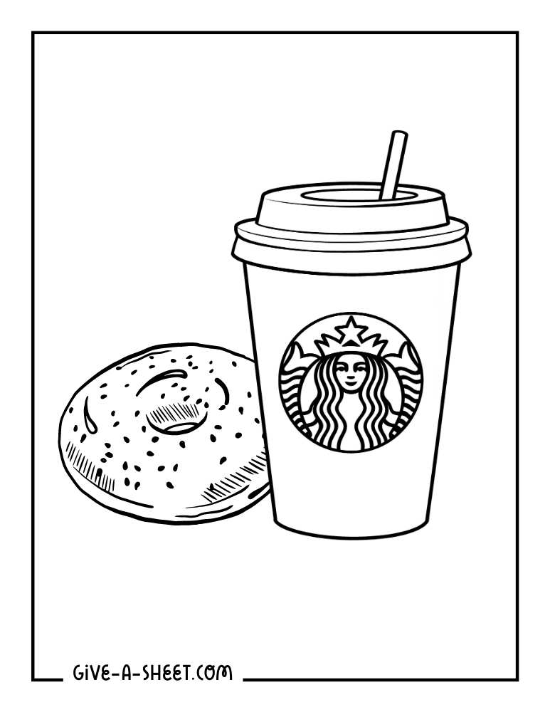 Tall hot café mocha and bagel Starbucks coloring sheet.