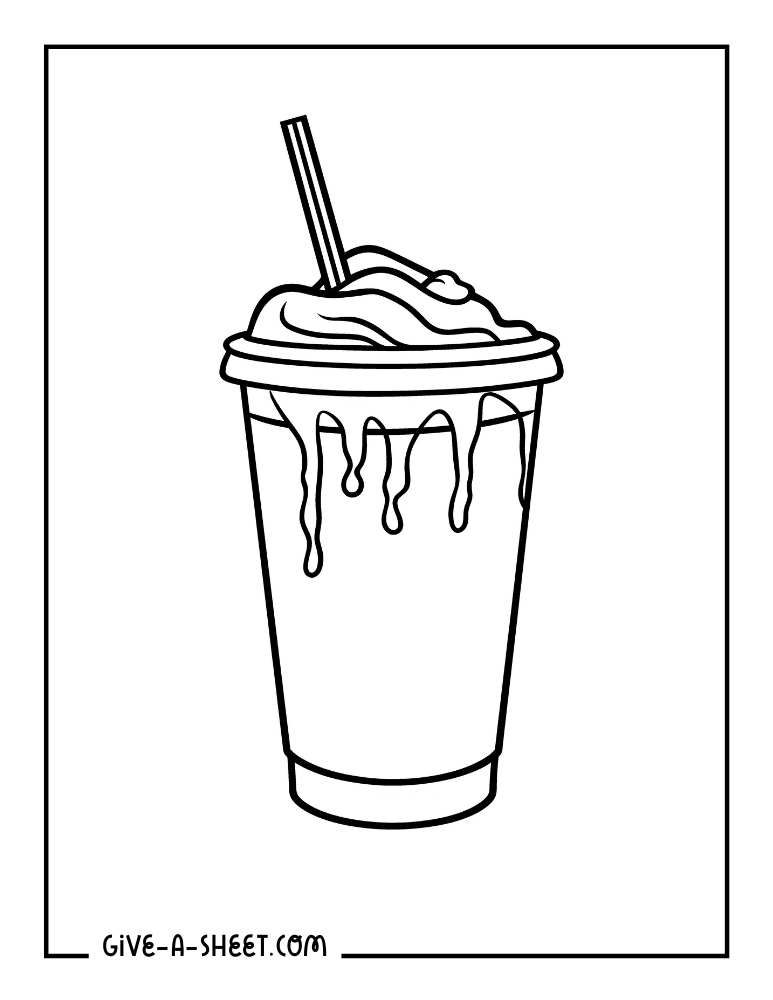 Tall Java chip Frappuccino Starbucks coloring sheet for kids.