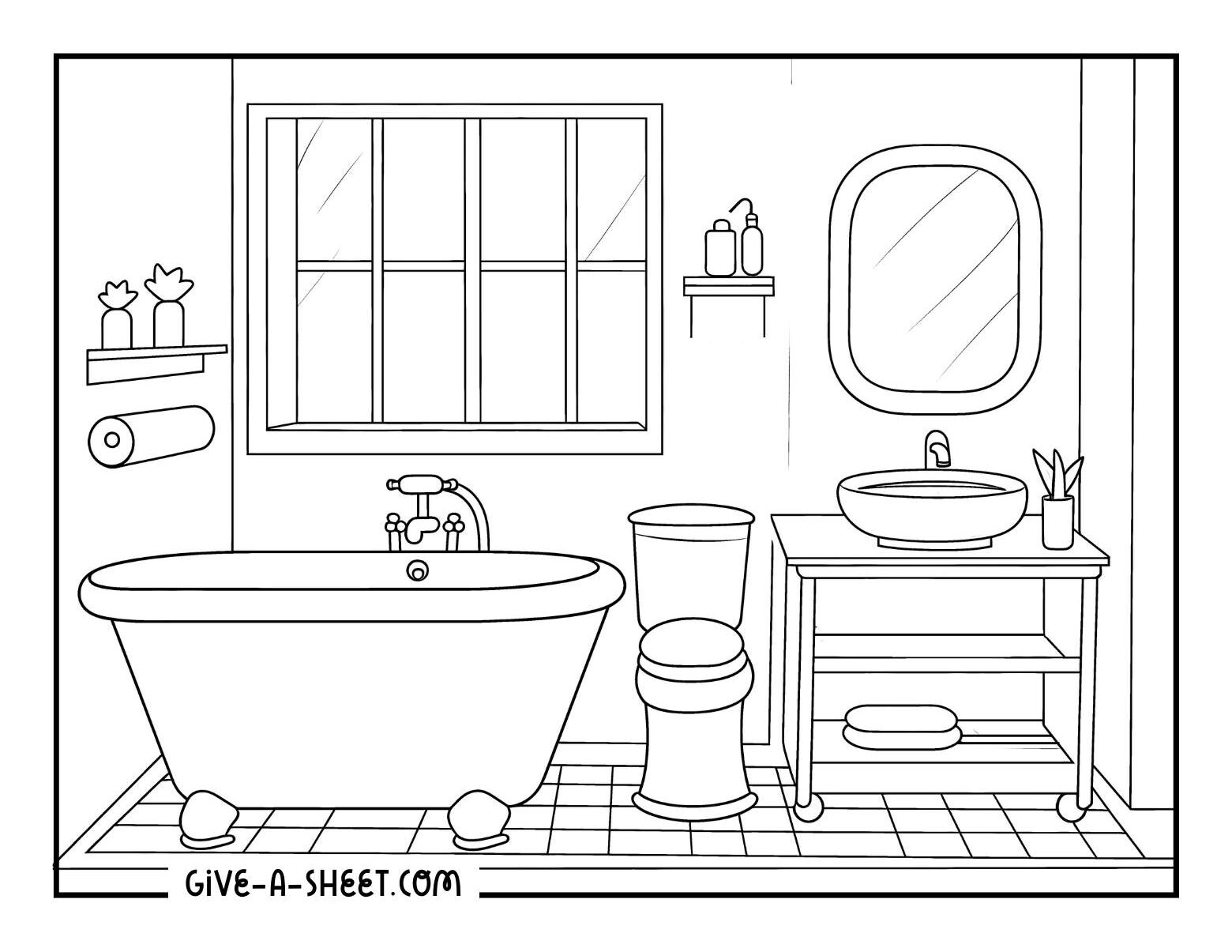 Creative way to color toilet and bathroom coloring sheet for kids.