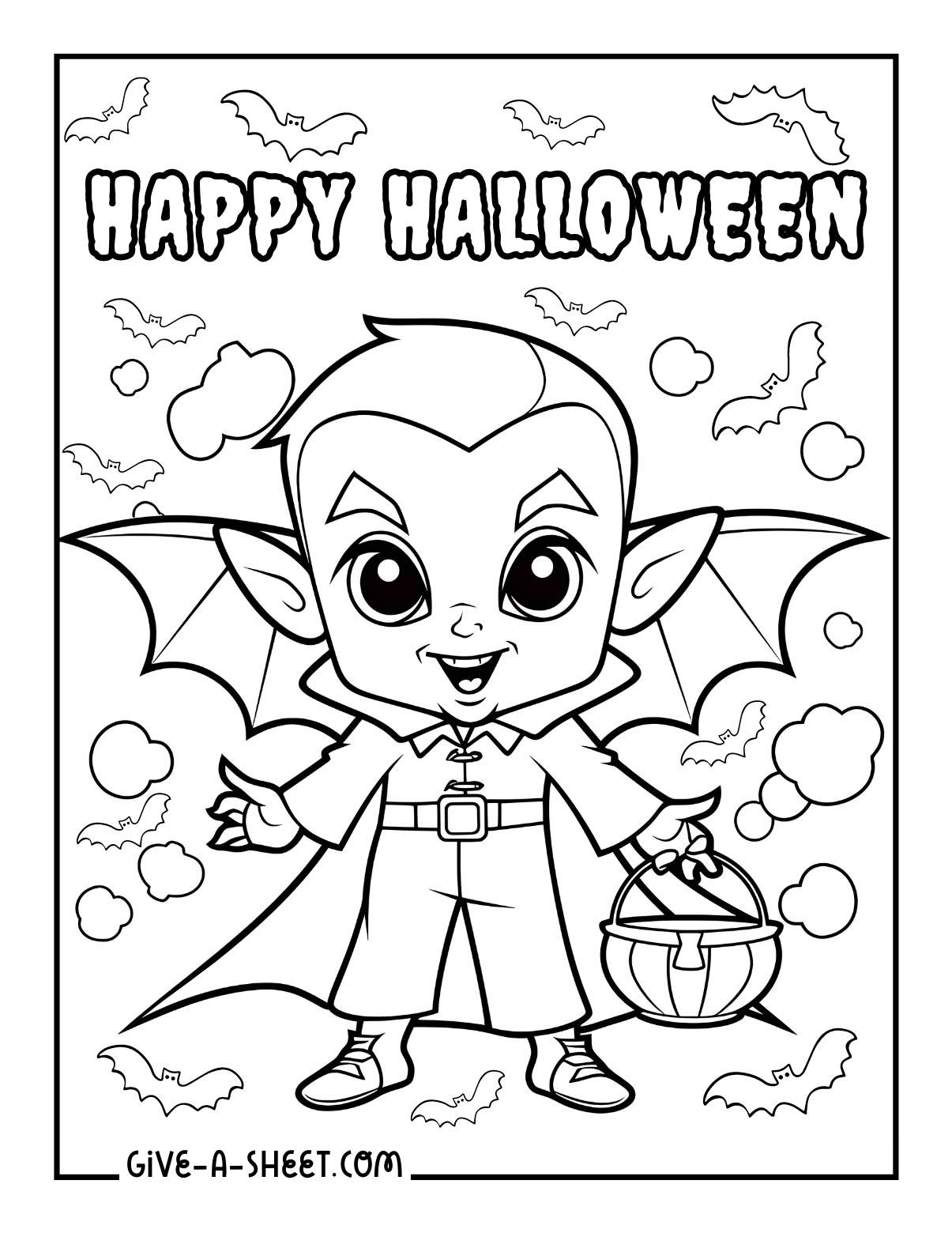 Halloween bats costume coloring page.