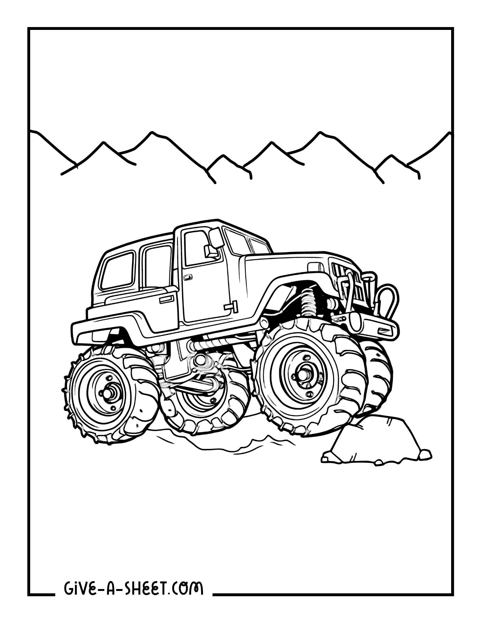 Monster trucks with huge wheels to color.