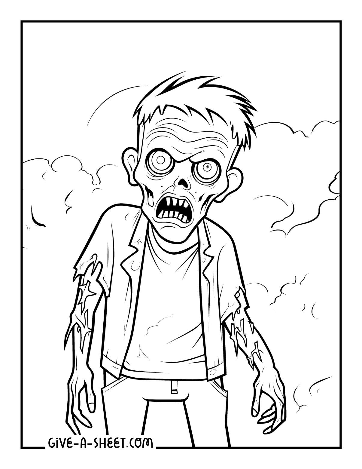Walking dead zombie attacks coloring sheet for adults.