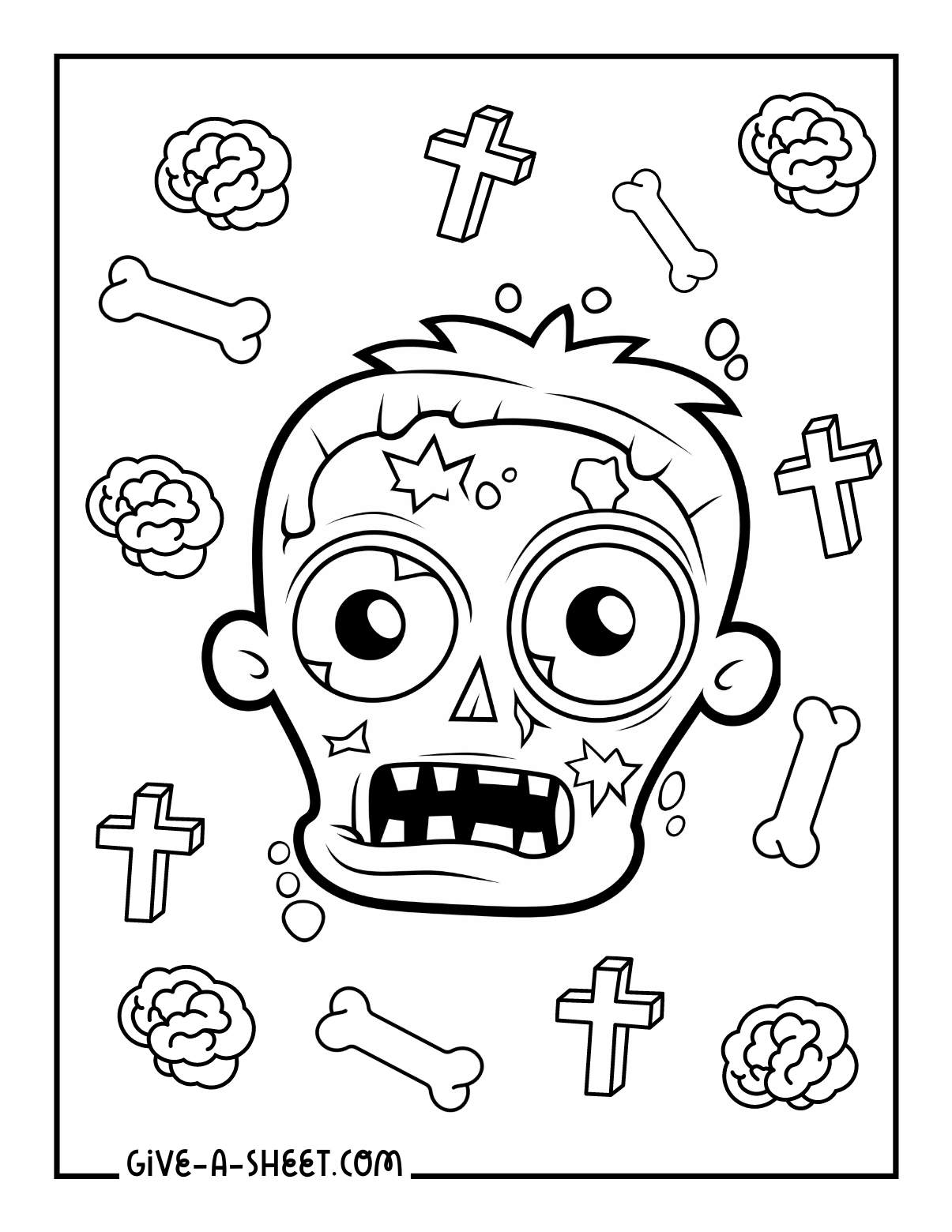 Zombie heads illustrations coloring page.