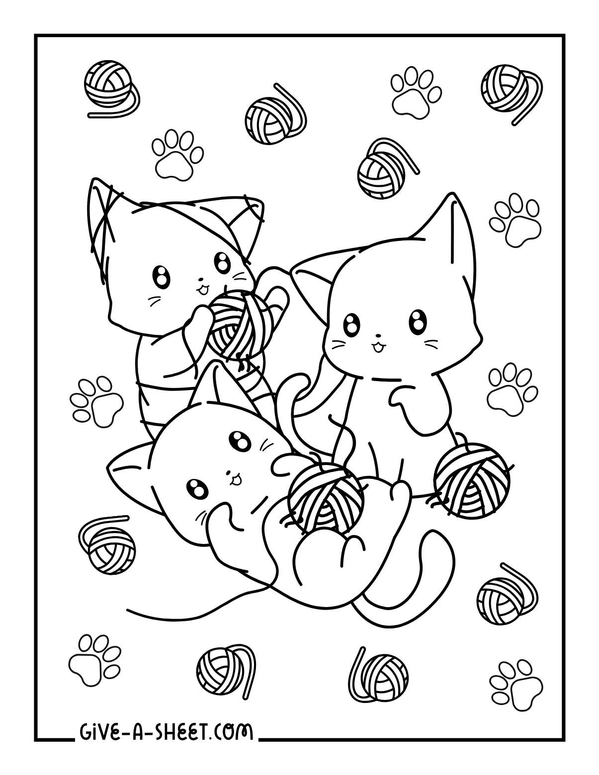 Kawaii kittens crochet amigurumi patterns coloring sheet.