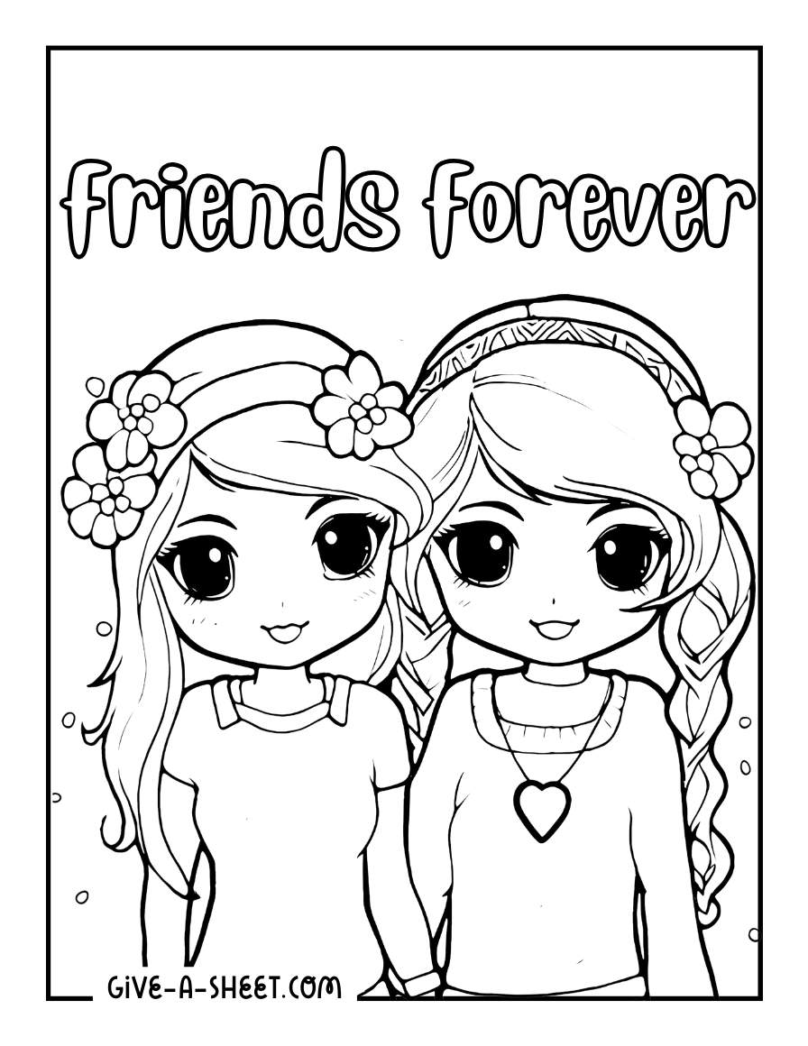 Anime girl best friends coloring page.