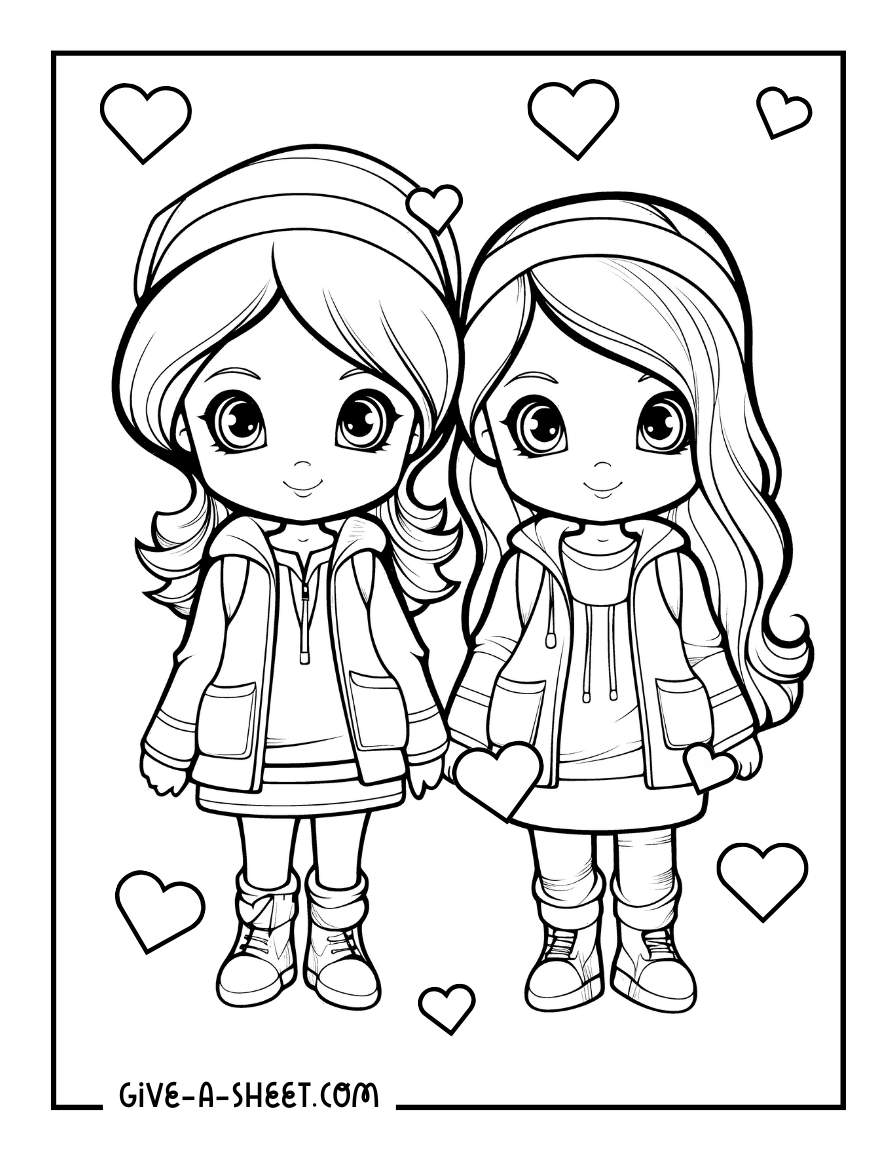 Best friends coloring pages twinning for kids.