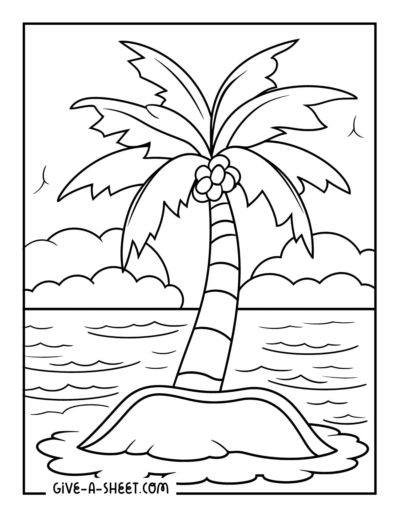 Coconut palm trees on the beach coloring page.