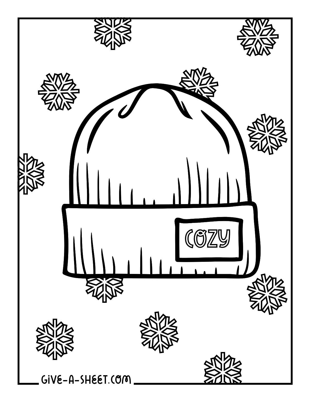 Cozy winter beanie coloring page.