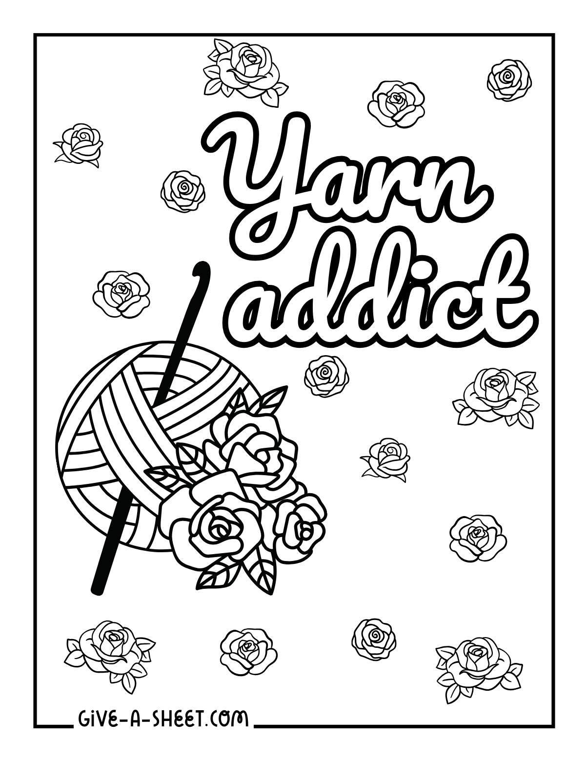 Crochet project floral coloring page.