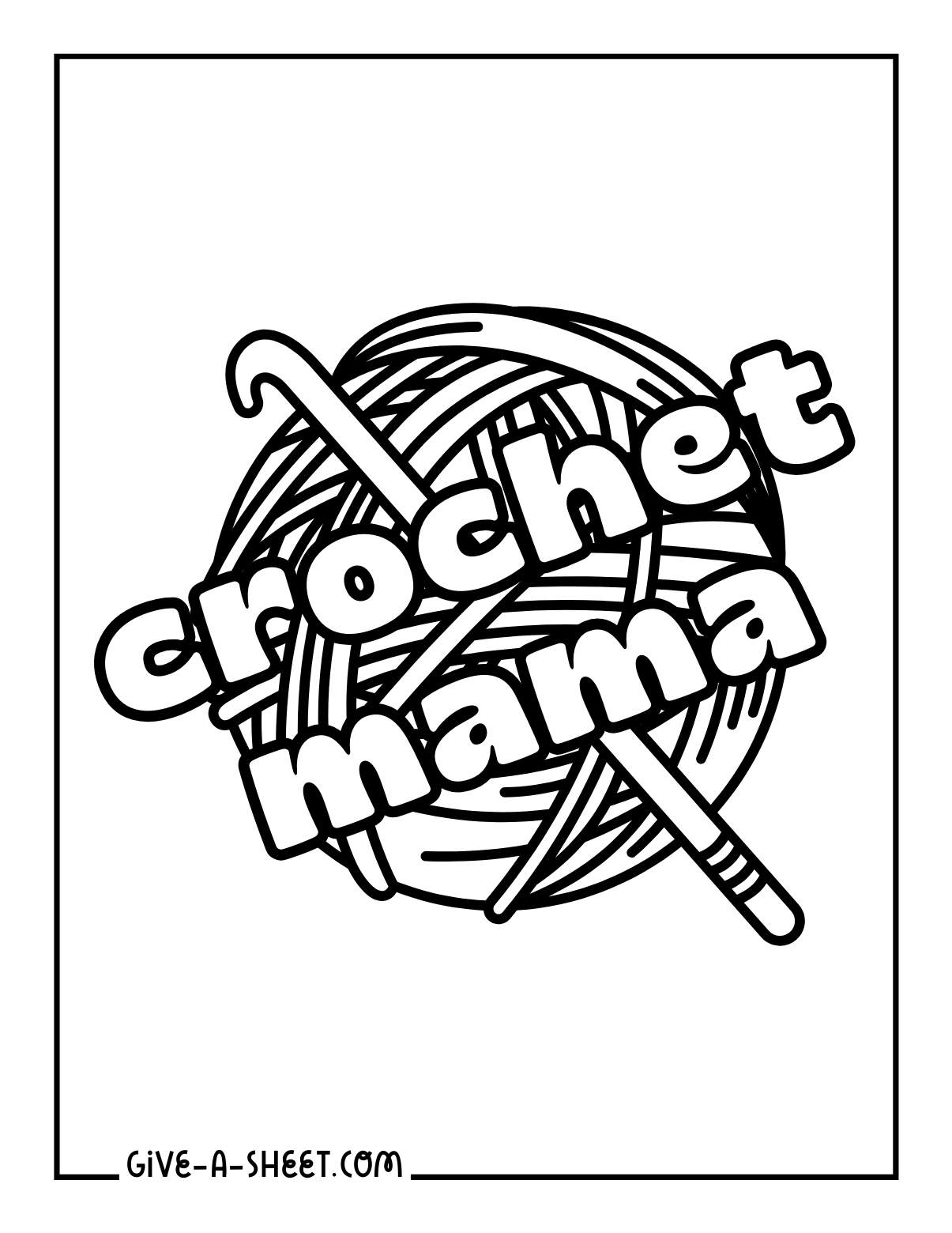 Crochet tapestry needle and yarn coloring page for women.