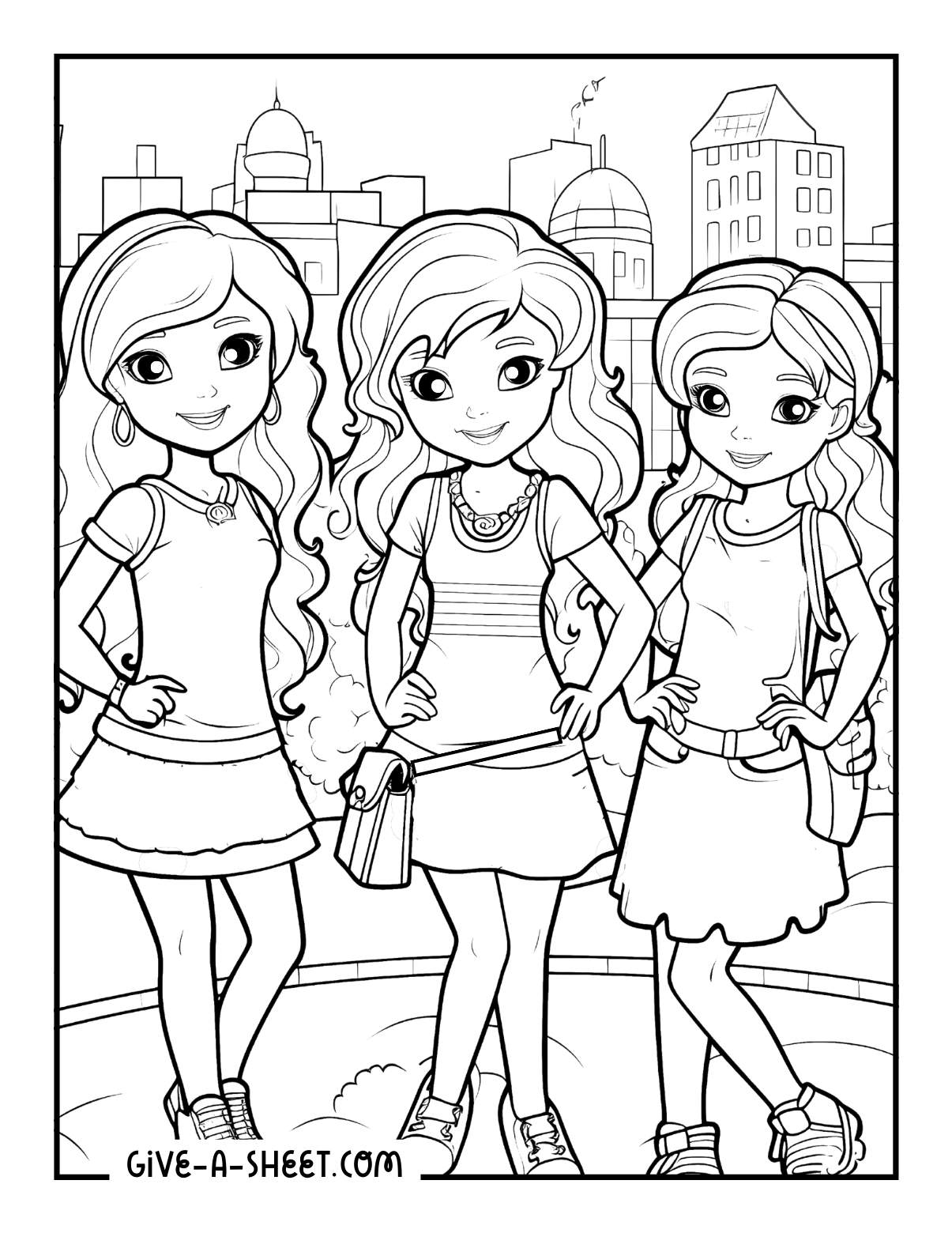 Cute girls 3 bff coloring pages for teenagers.