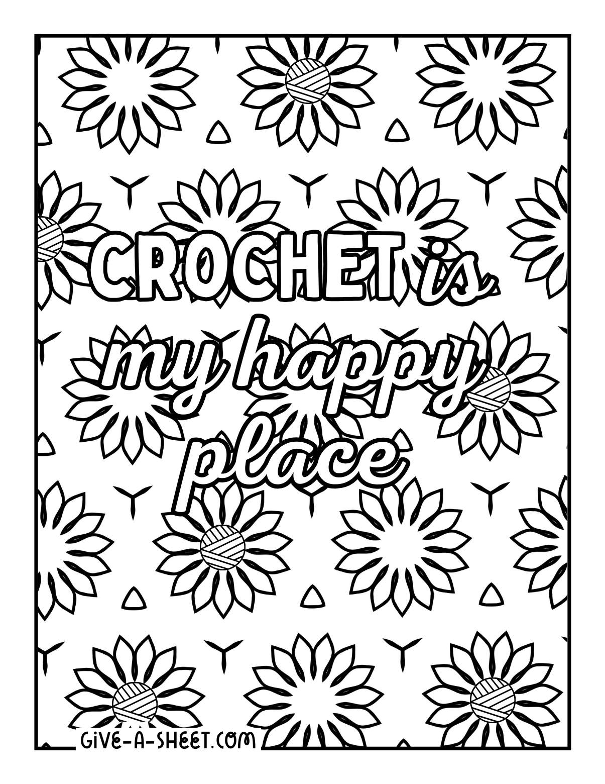 Creative fiber arts crochet coloring sheet.