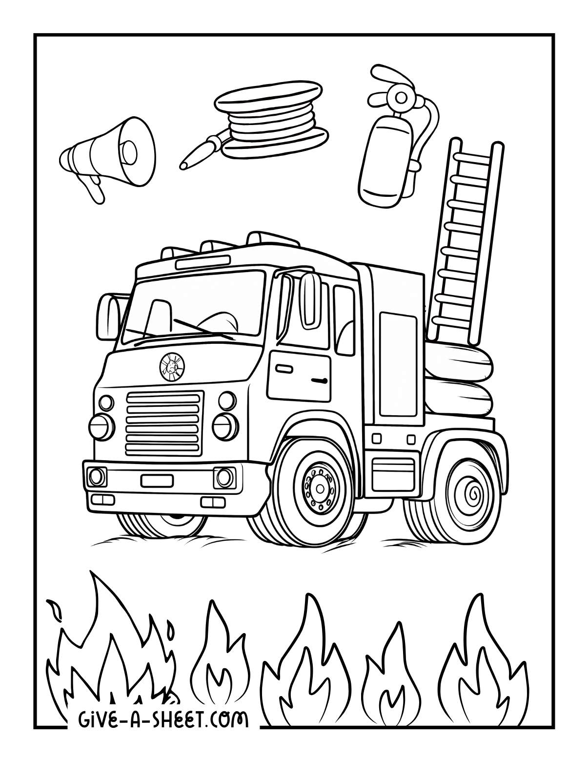 Fire truck coloring page for kids.