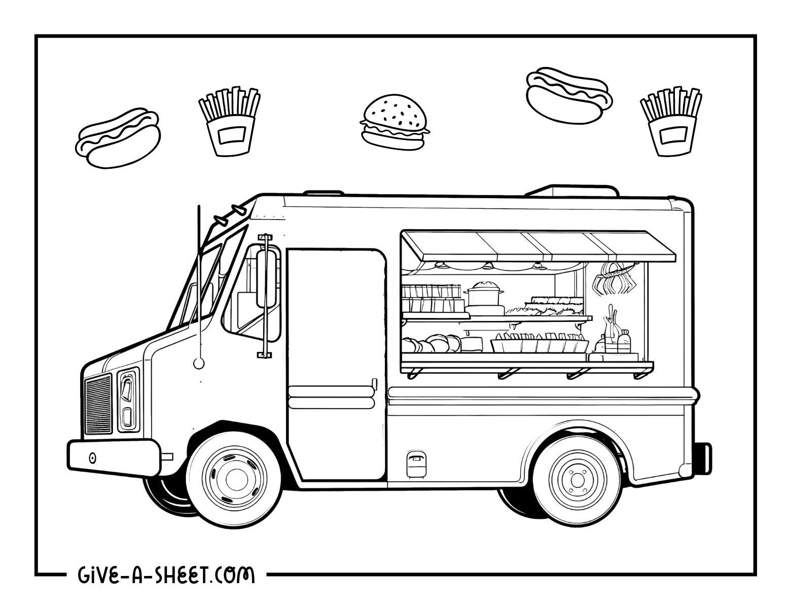 Food truck coloring page for kids.