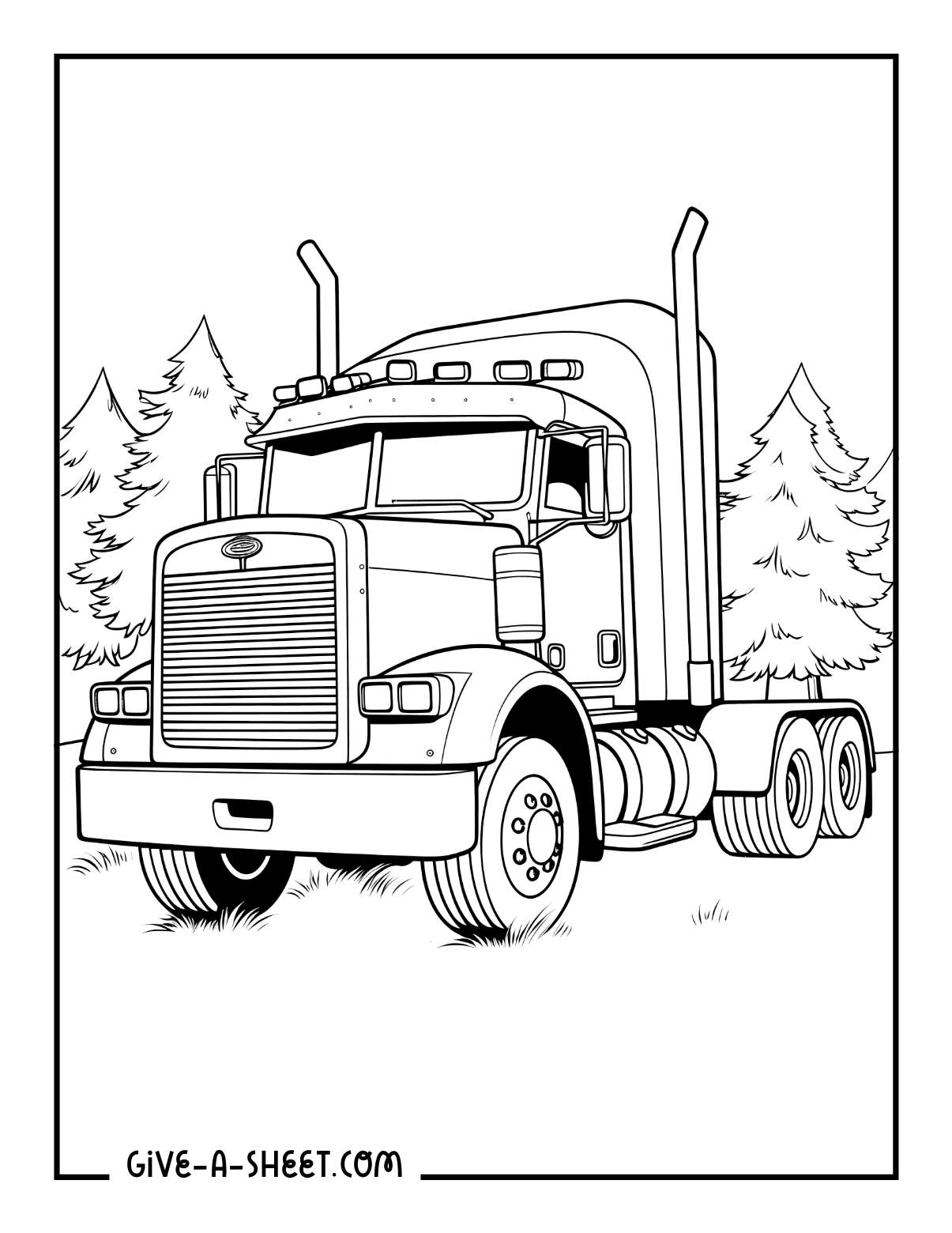 Forest truck coloring book for adults.