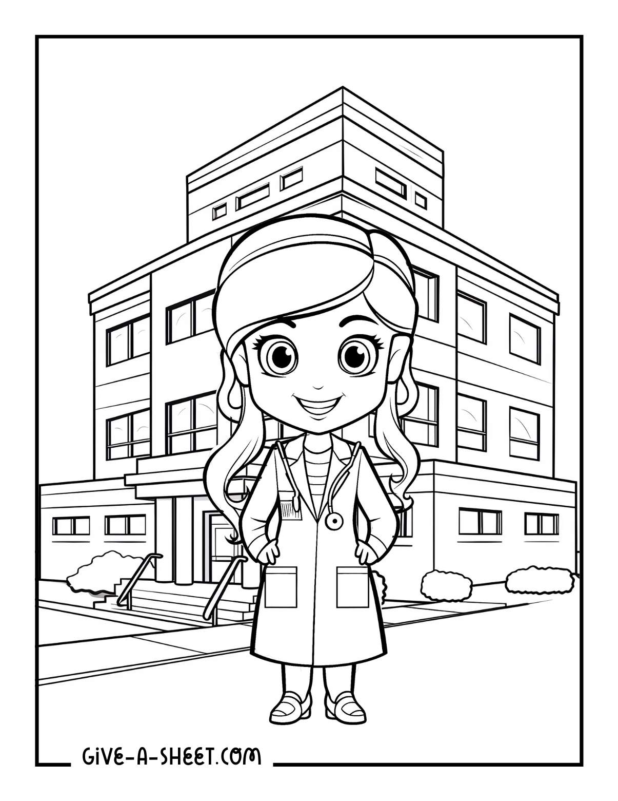 Free on duty nurse coloring page for kids.