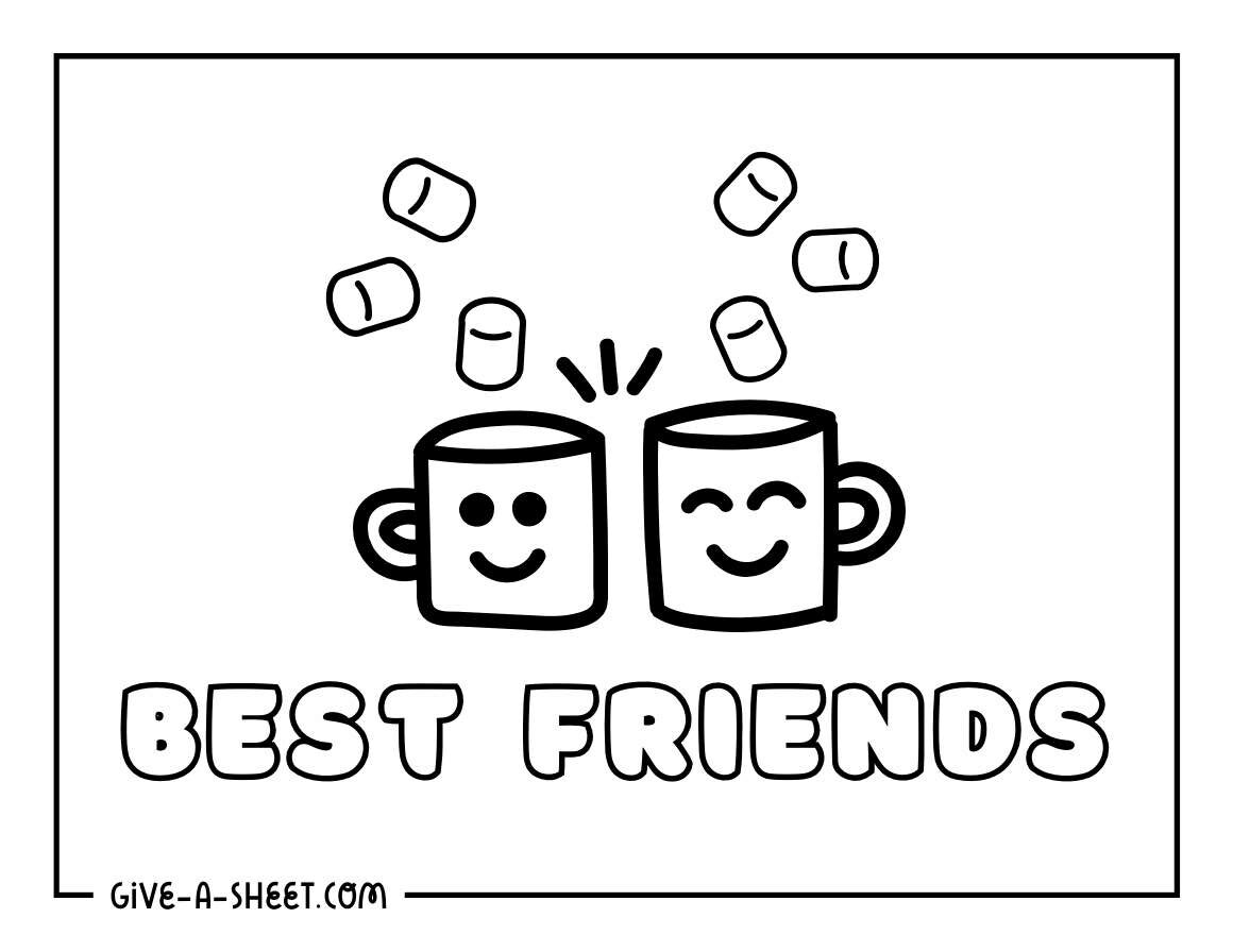 Friendship coloring page hot chocolate for kids.