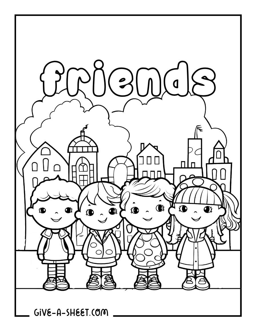 New friends coloring page for kids.