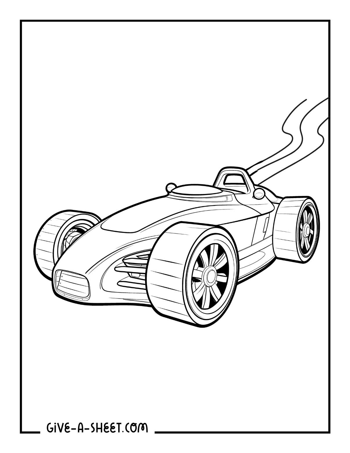 Futuristic race car coloring page for kids.