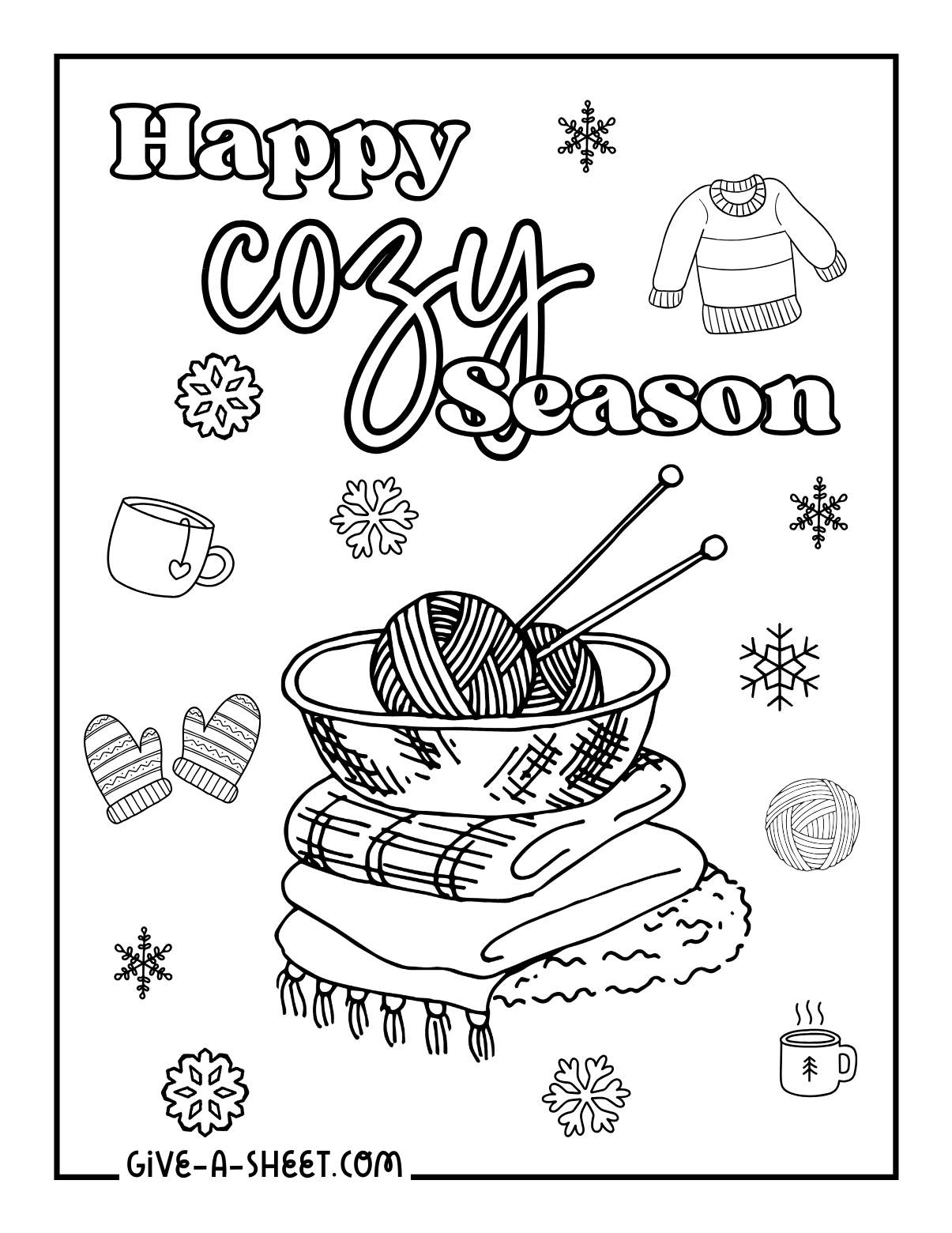 Knitwear, sweater, mittens knitting projects coloring page.