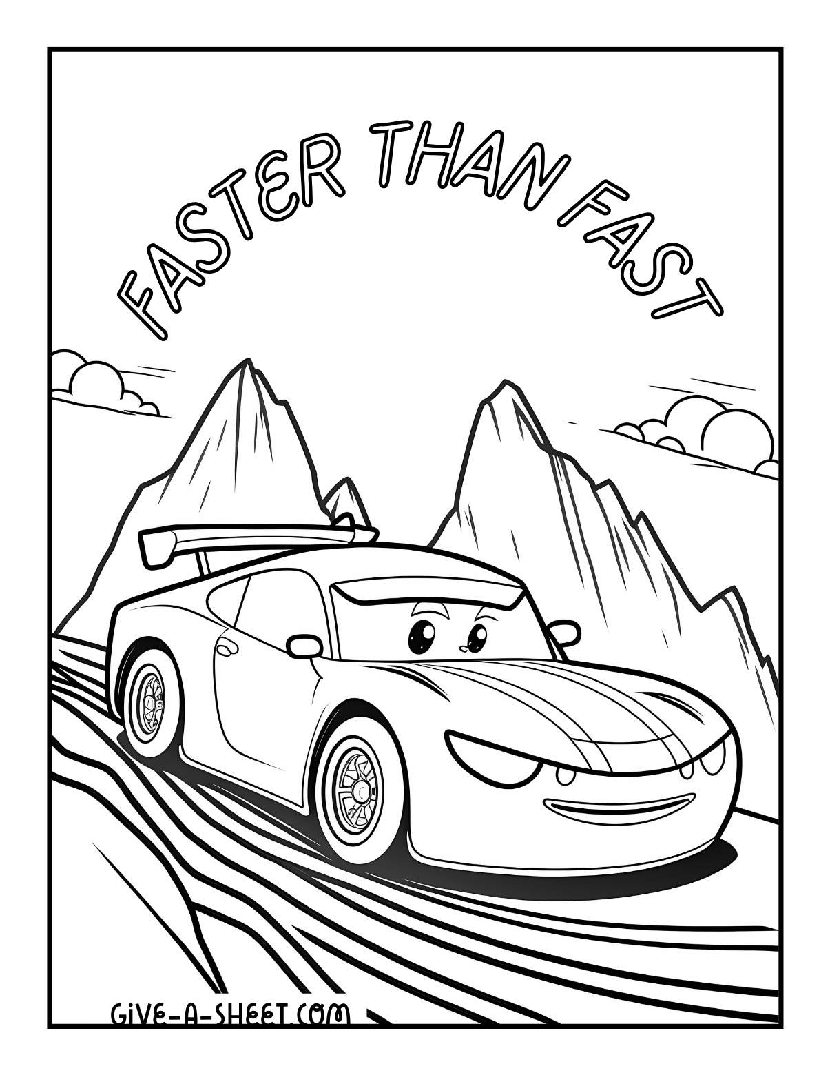 Lightning McQueen race car coloring page for kids.