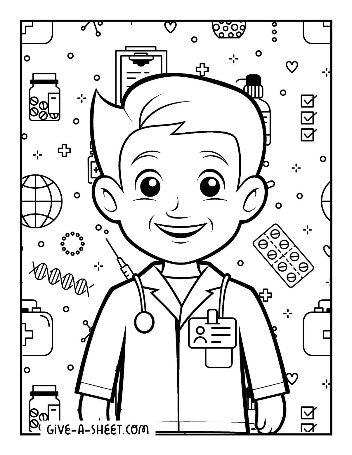 Male nurse coloring page on the medical field.