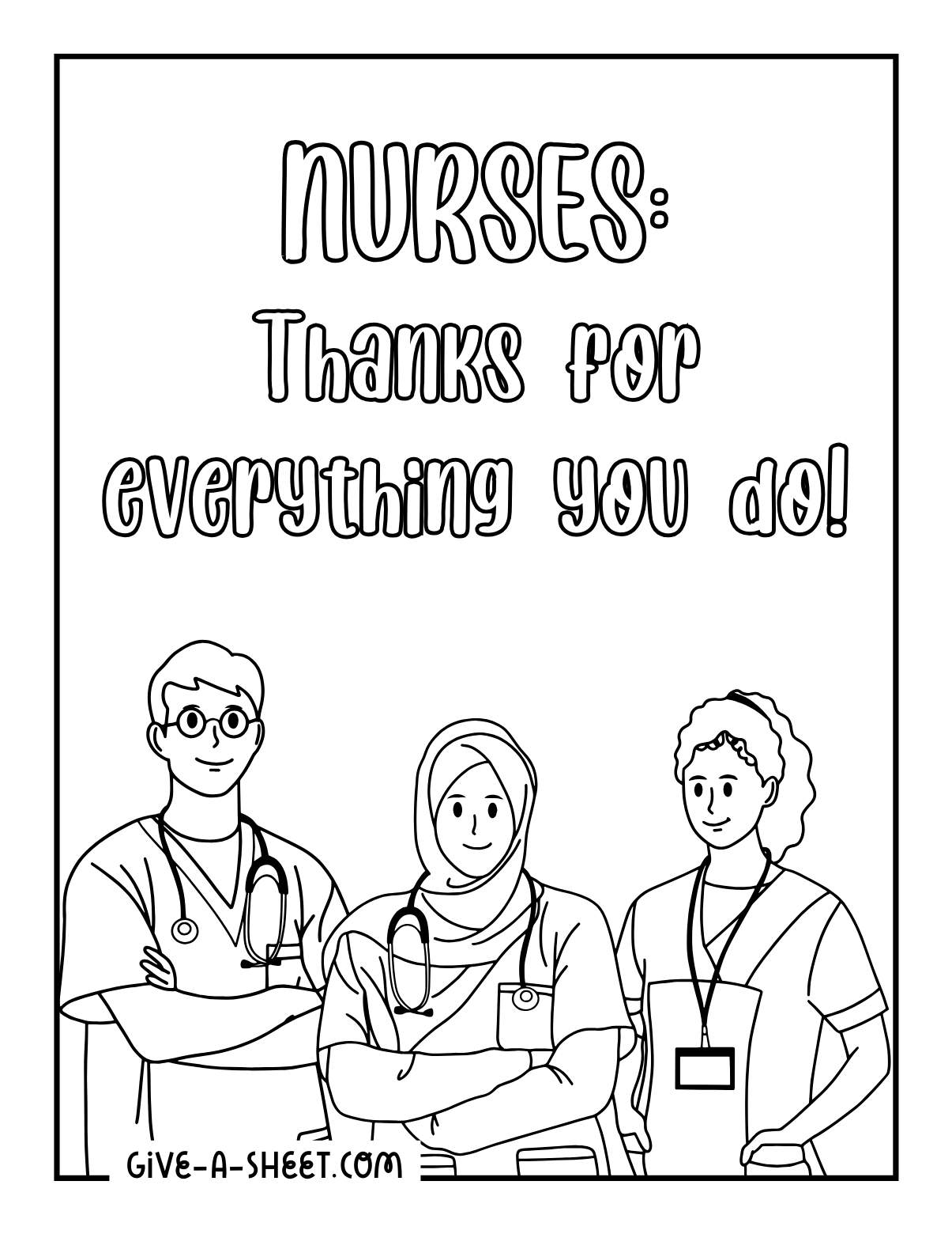 Diversity of National nurses day coloring page.