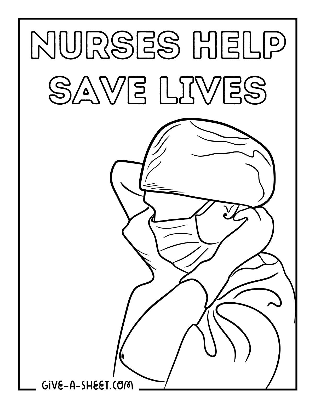 Nurse wearing face mask on operating room coloring page.