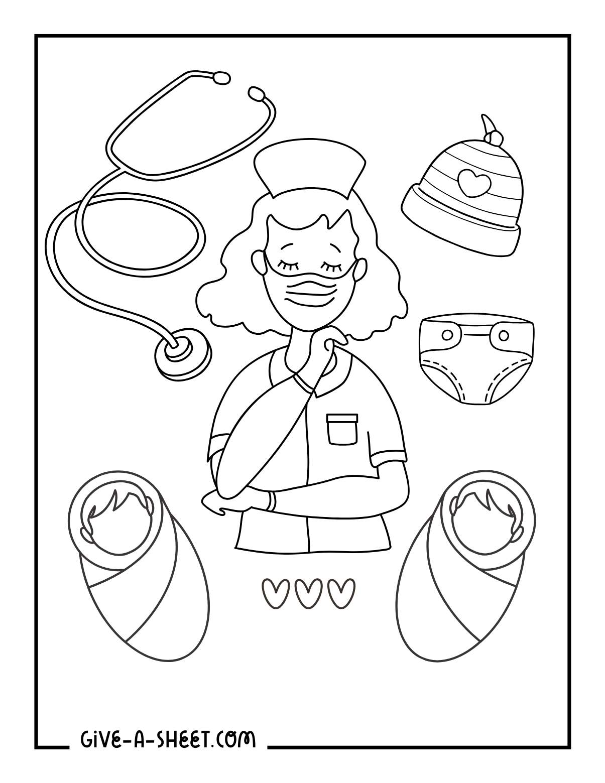 Midwife nurse coloring page for babies.