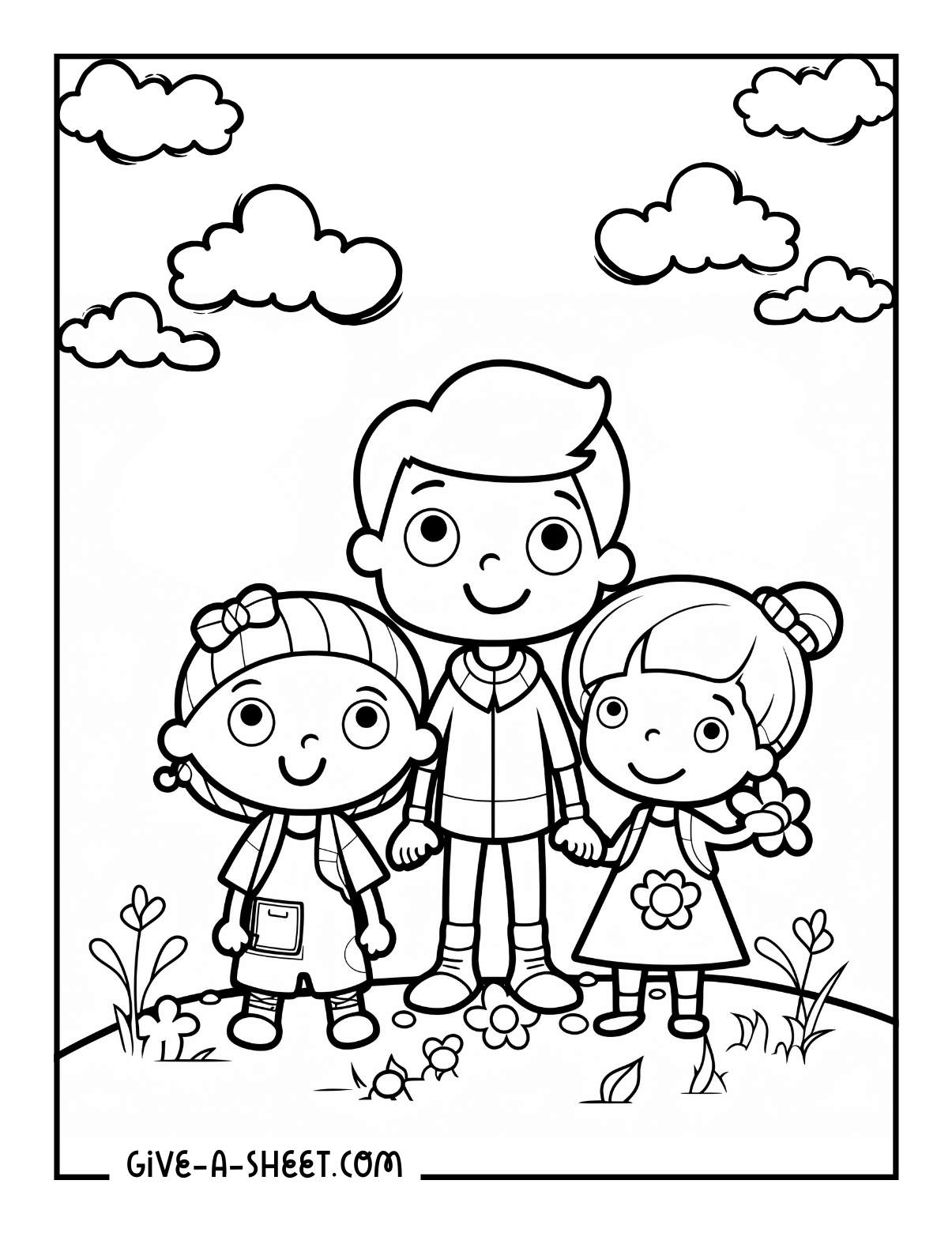 Quality time for 3 bff coloring page for kids.