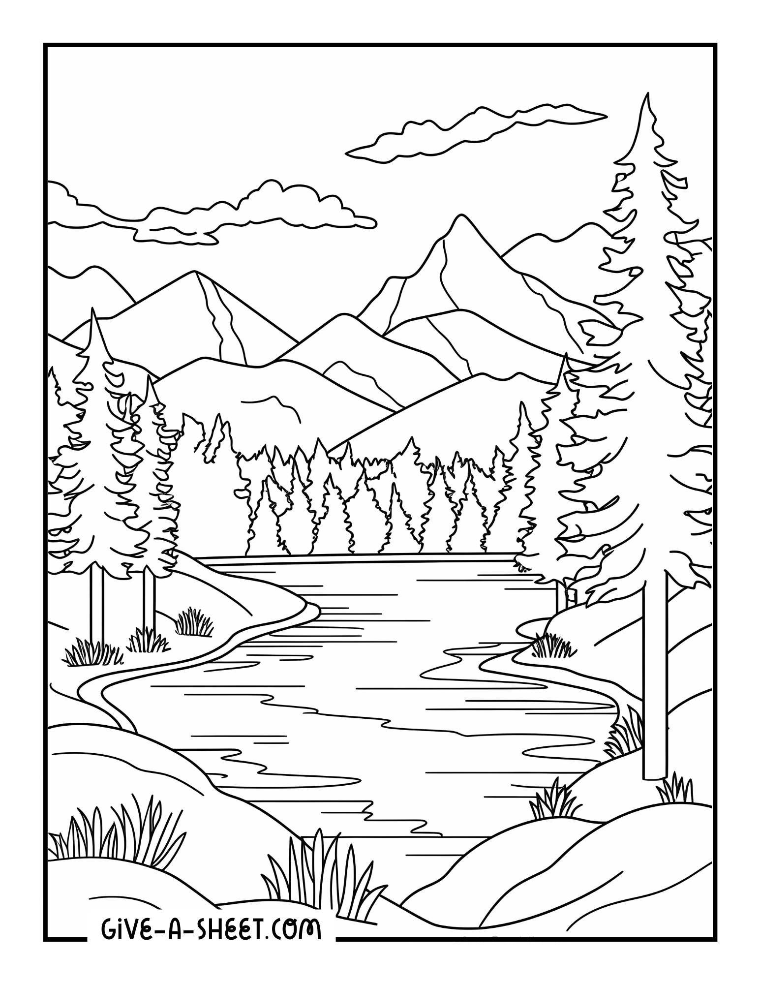 Red pine tree coloring page for adults.