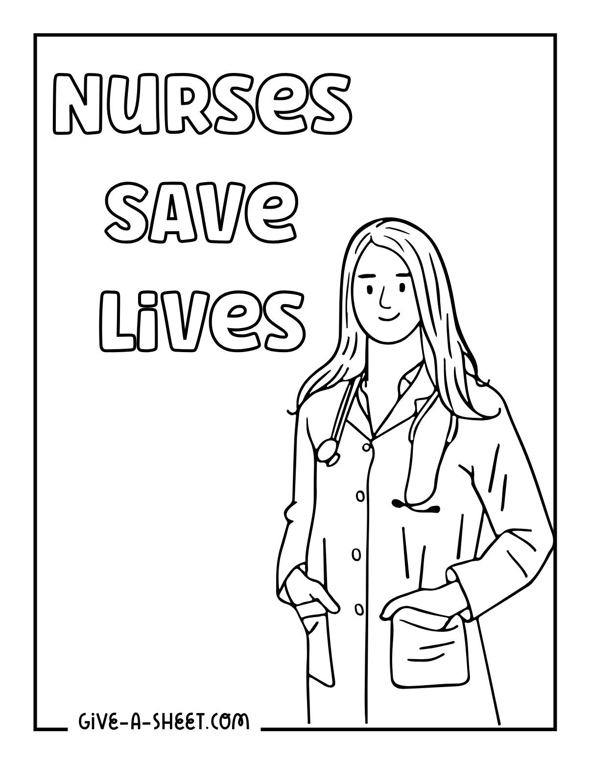 Registered nurse coloring page on the emergency room.