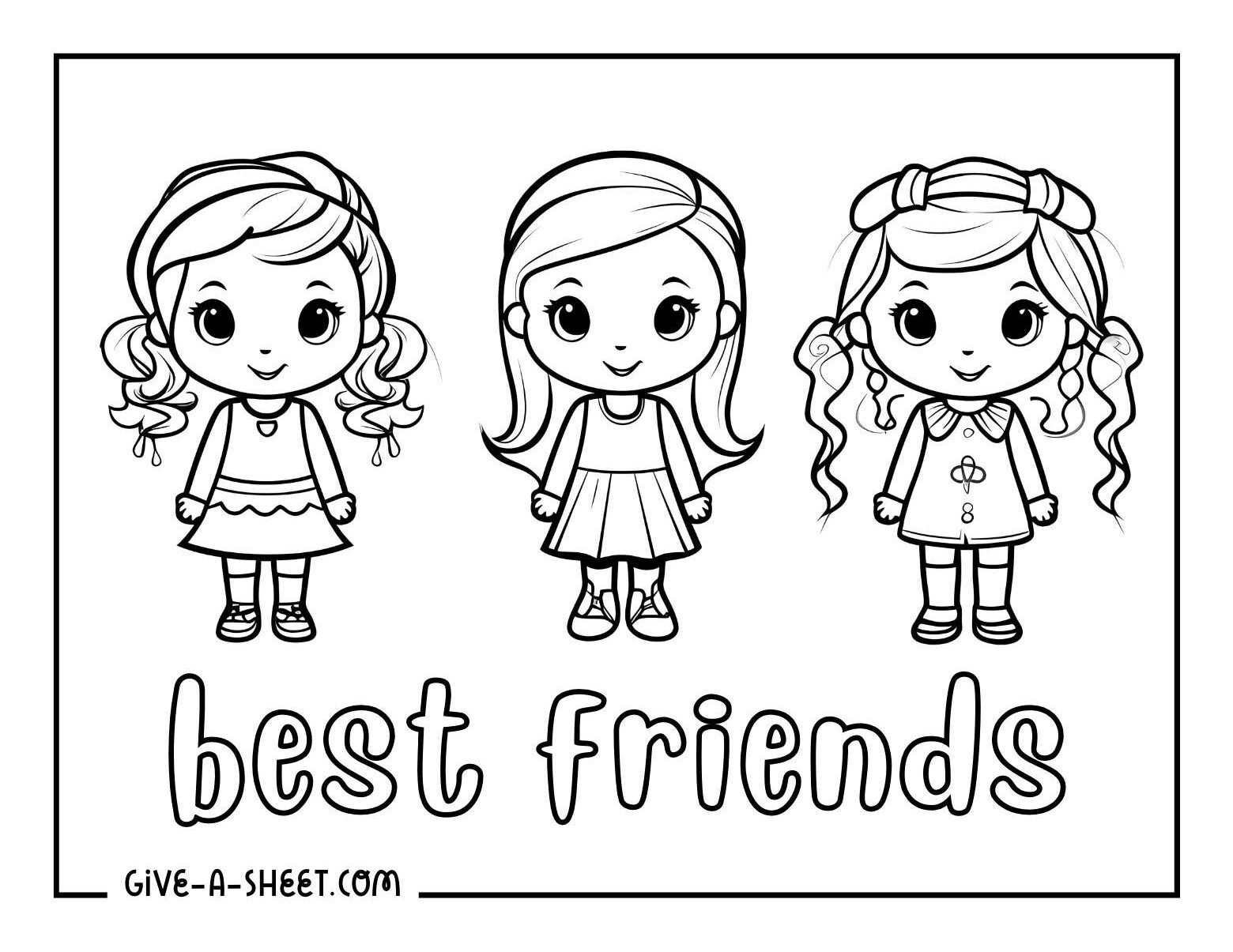 Simple best friends coloring sheet for kids.