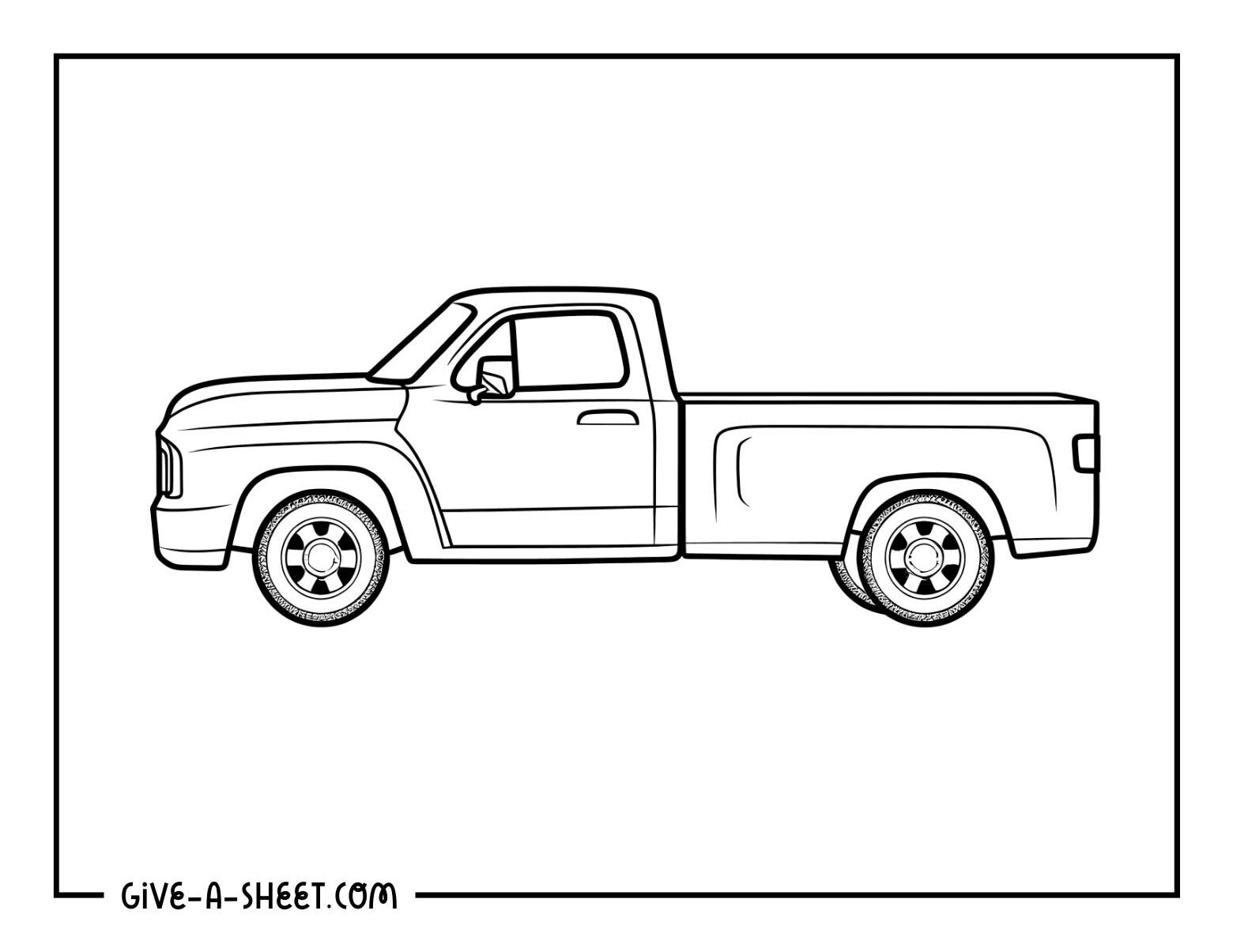 Simple pickup truck coloring page for kids.