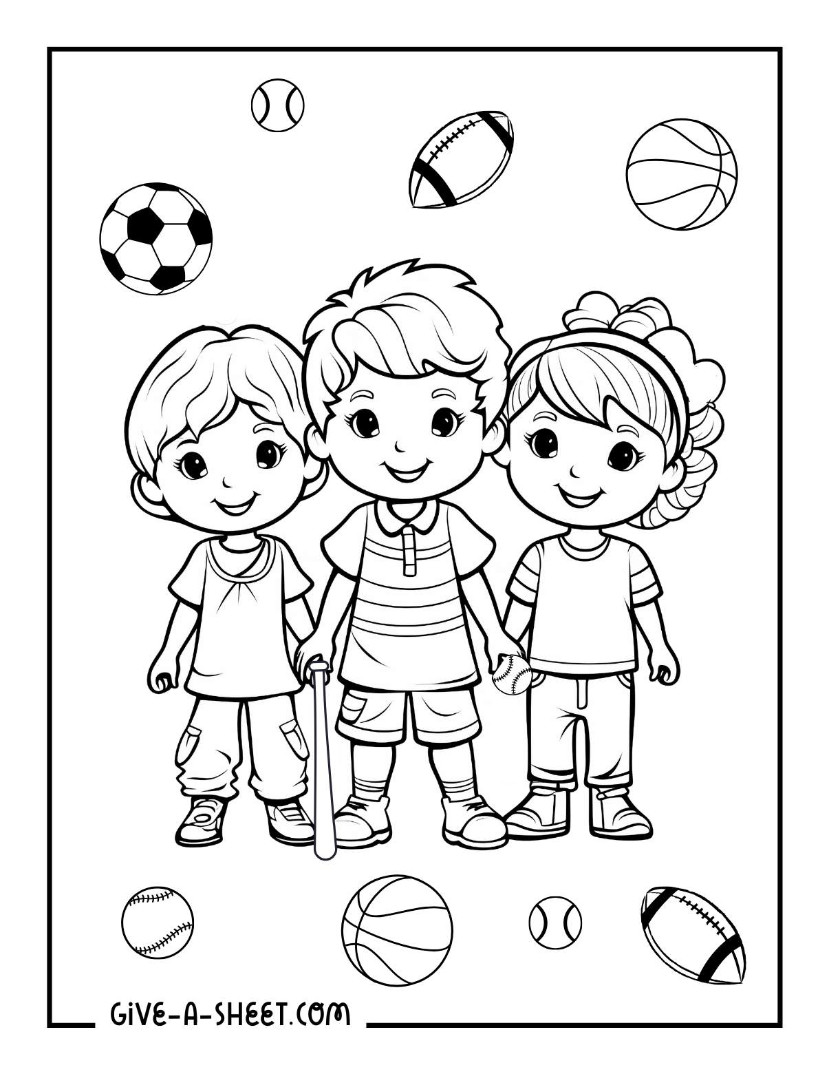 Sports three bff coloring page for kids.