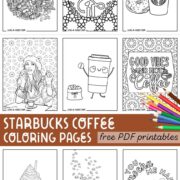 Collection of Starbucks coffee coloring pages free PDF printables.
