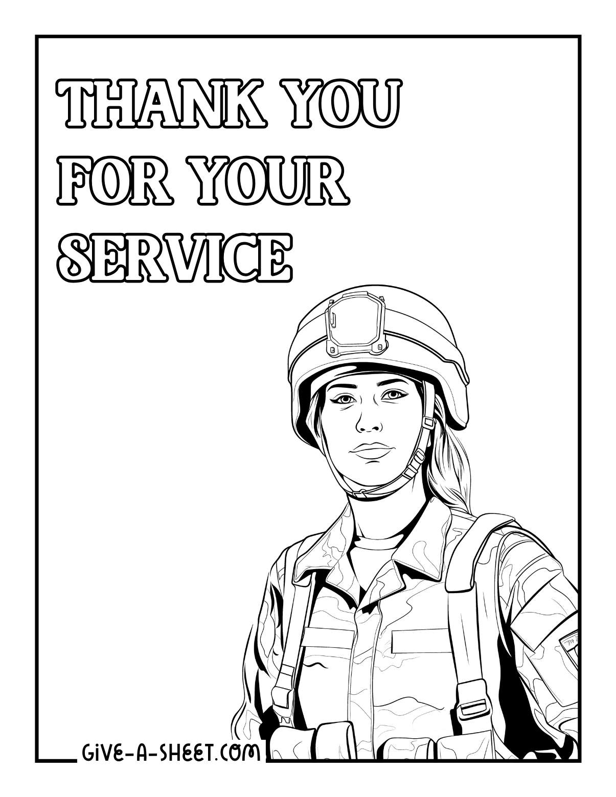 Woman soldier uniform on memorial day coloring page.