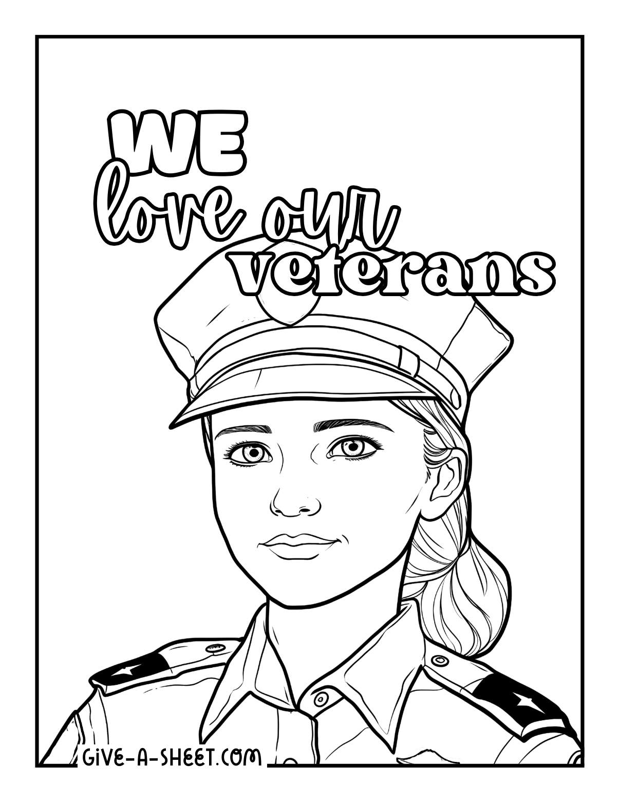 Woman armed forces veterans day coloring page.
