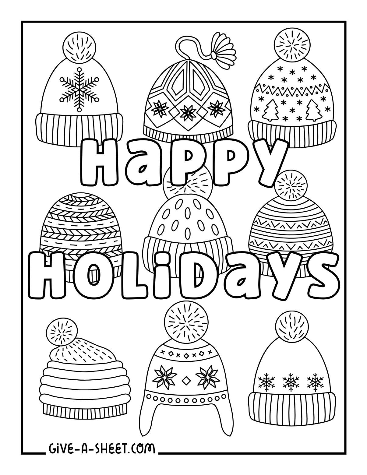 Cable knit winter hats coloring page.
