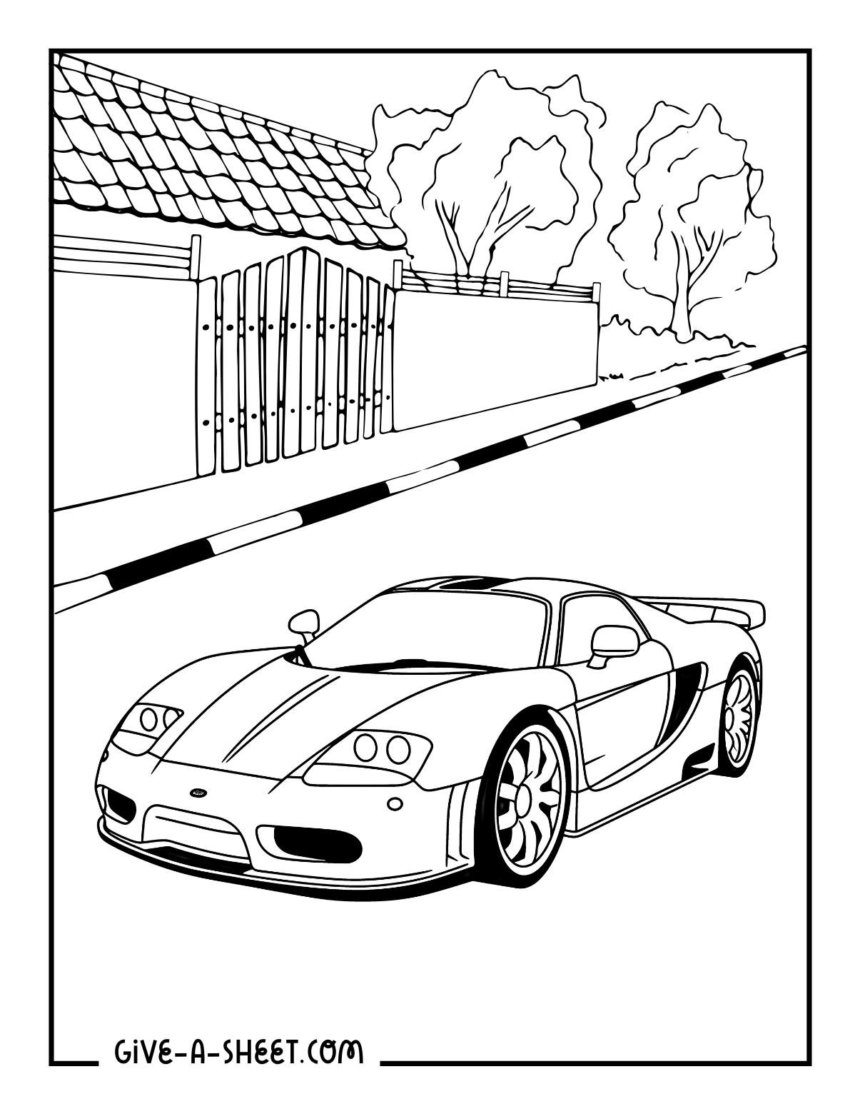 World of racing car coloring page on the curbside.