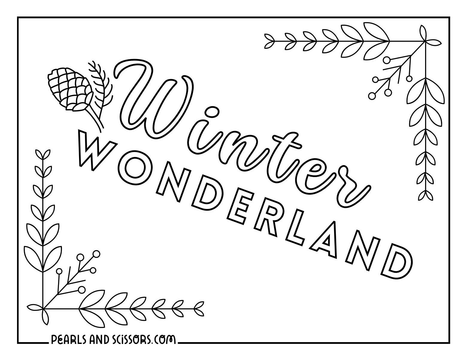 Winter wonderland coloring page for adults.