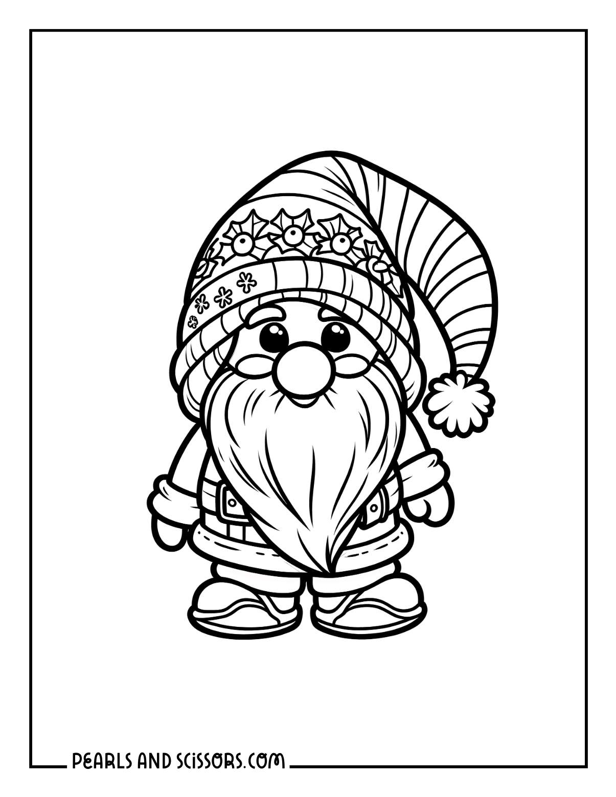 Christmas gnome wearing a santa hat coloring page.
