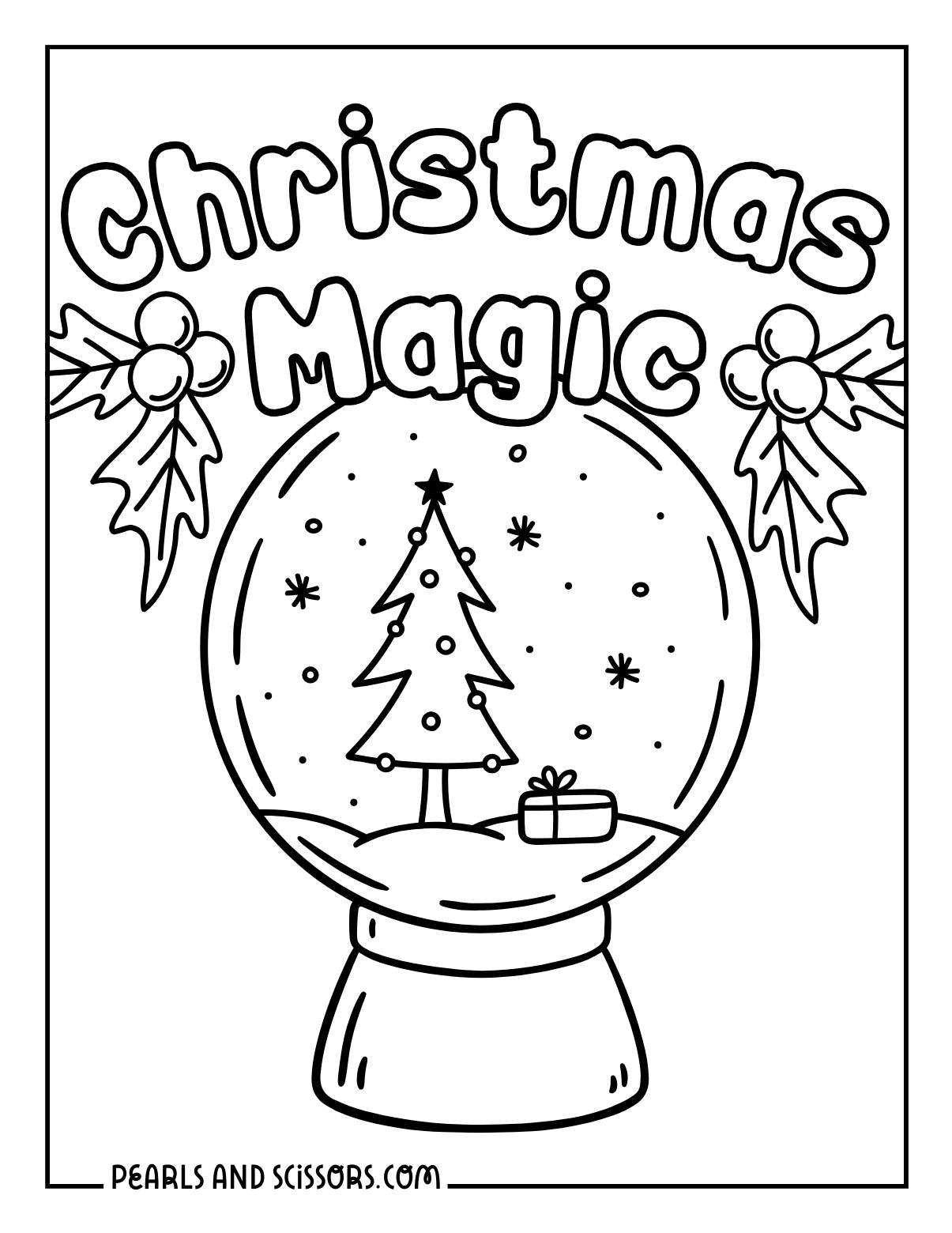 Christmas magic with snow globe coloring page.
