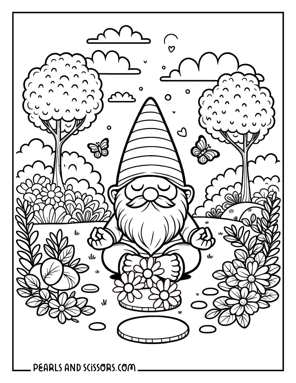 Garden gnome meditating christmas coloring pages.