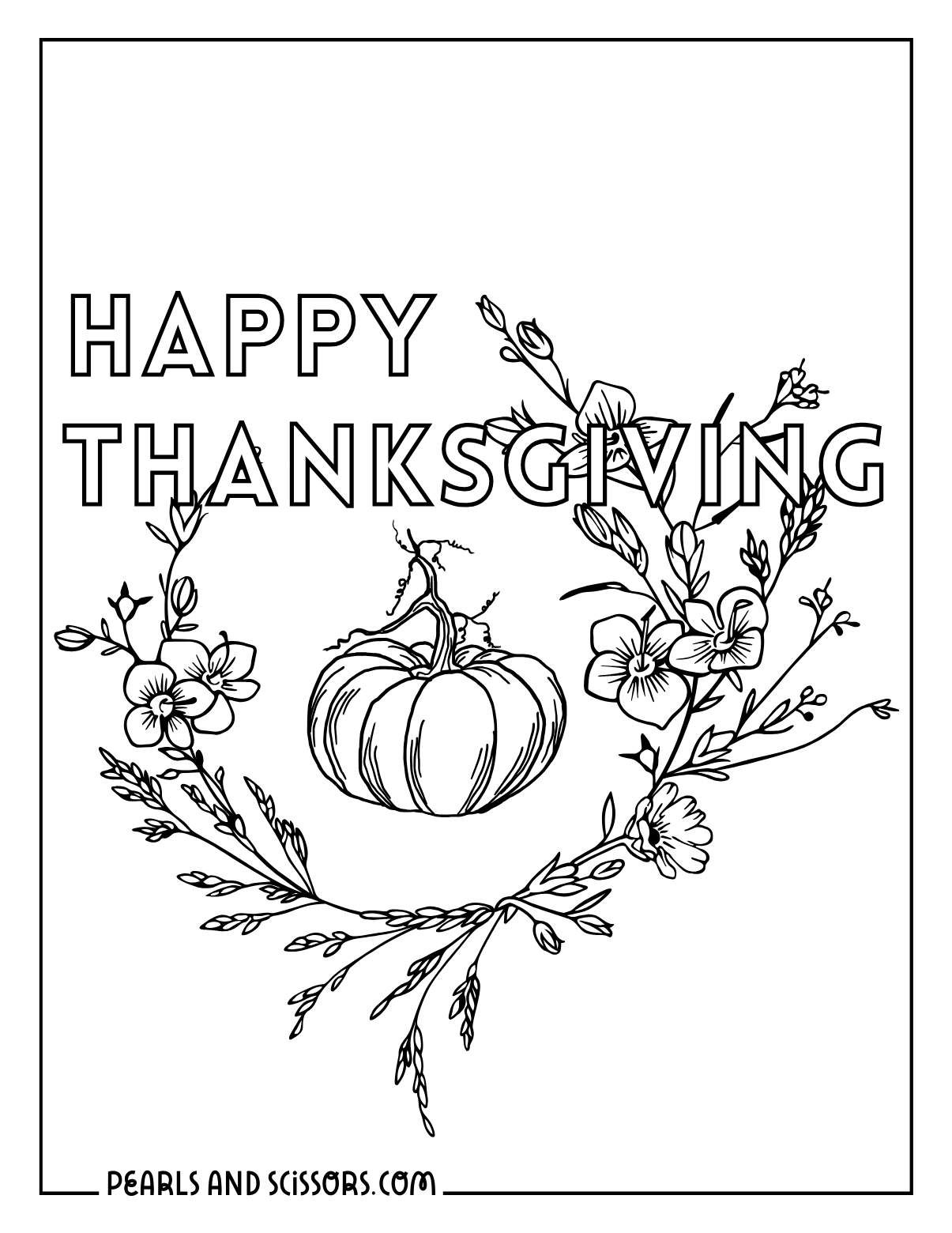 Detailed harvest wreath thanksgiving coloring page.