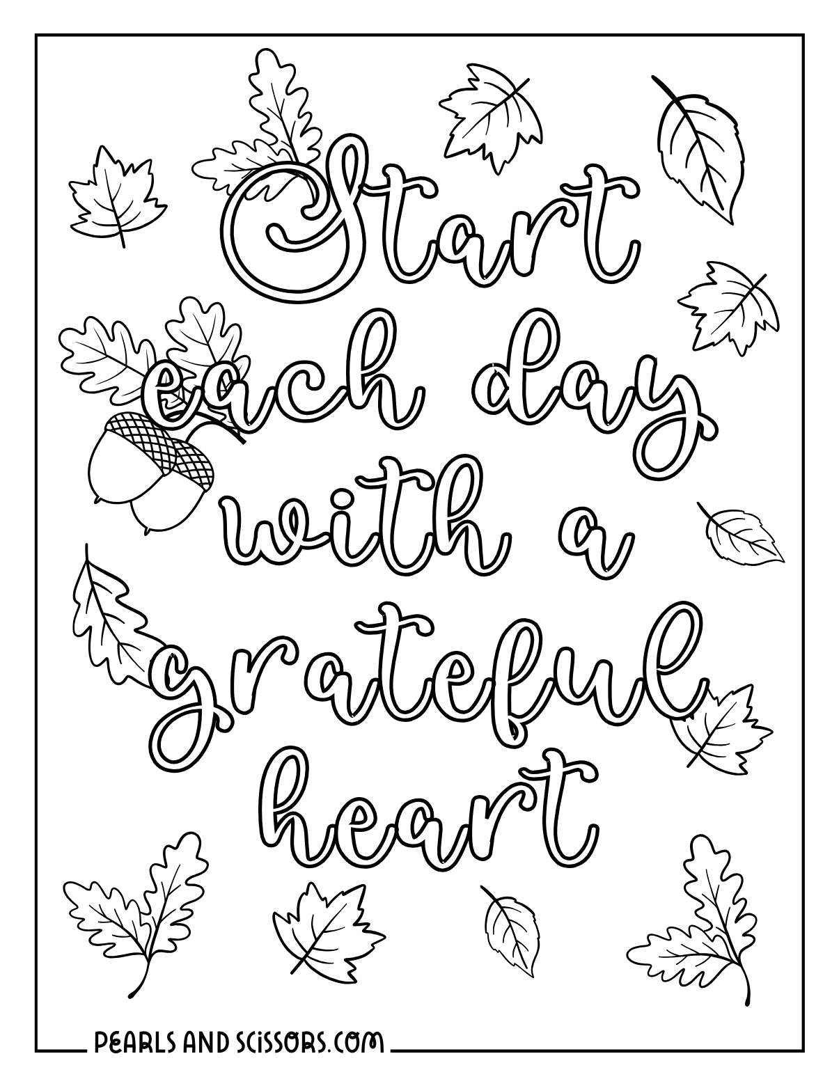Thanksgiving gratitude quote coloring page for adults.