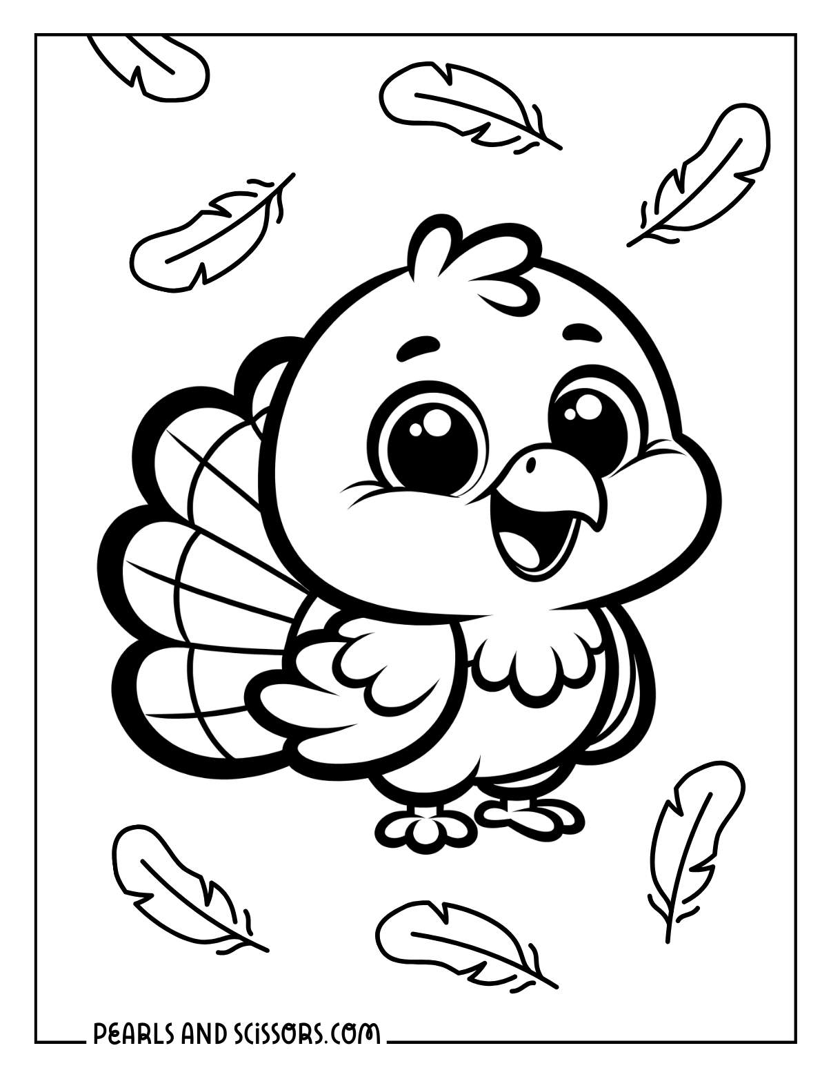Kawaii baby turkey thanksgiving coloring page for kids.