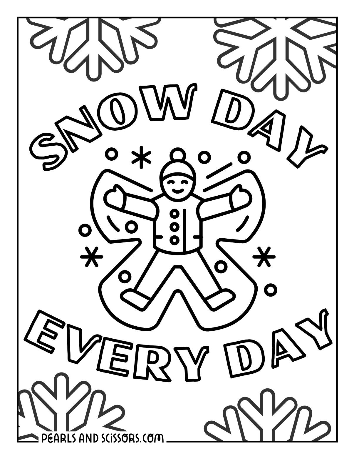 A cute snow angel snow day coloring page.