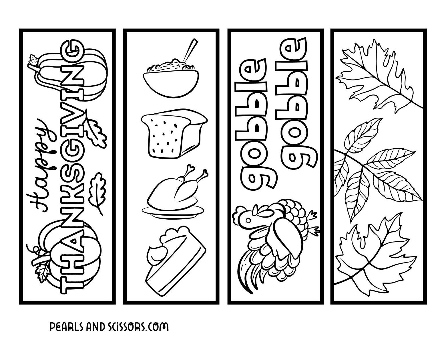 Cute free printable thanksgiving bookmarks to color.