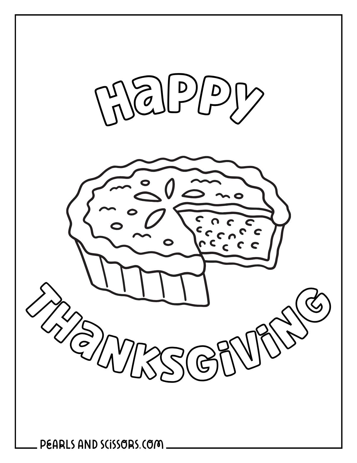 Cute pumpkin pie thanksgiving coloring page for kids.